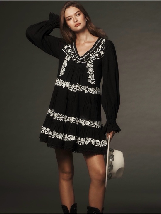 Anthropologie Dresses & Skirts - Anthropologie Black Embroidered V-Neck Mini Dress